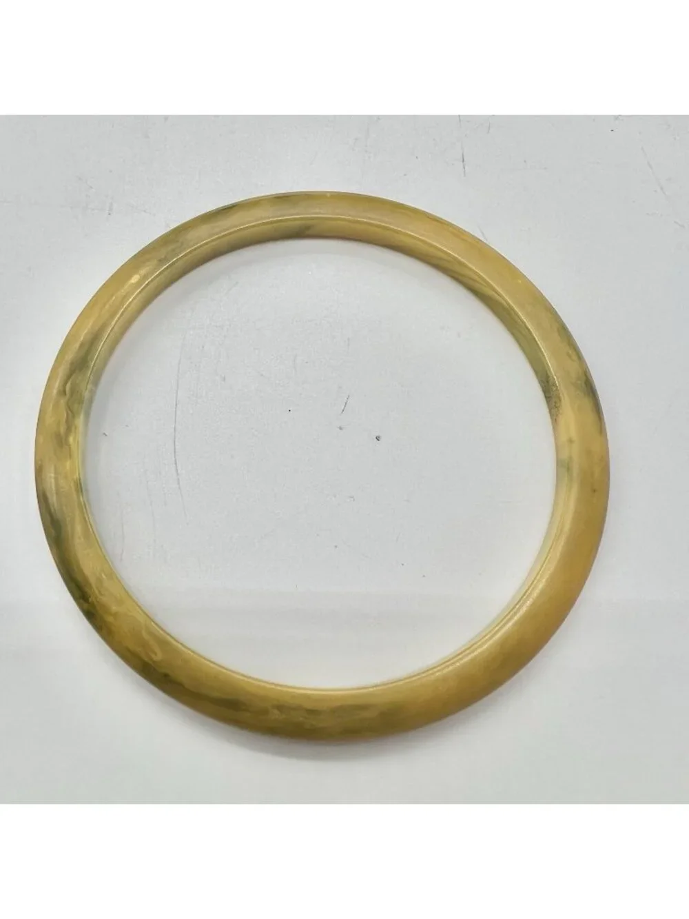 Vintage Bakelite Tested Marbled Yellow Bangle Bracelet 7.75